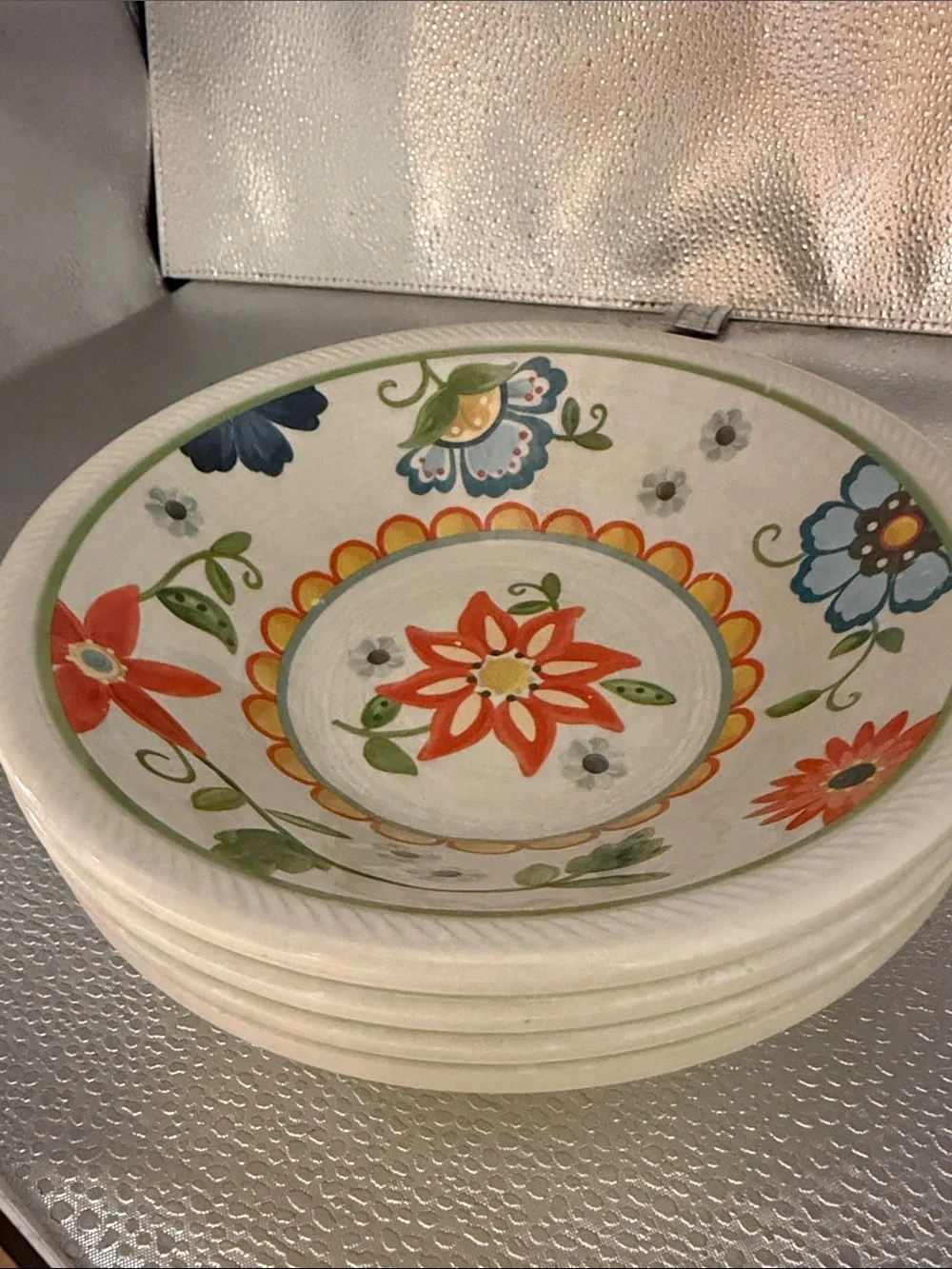 Threshold Melamine Set of 4 Beautiful Folk  Art looking Cereal Bowls
